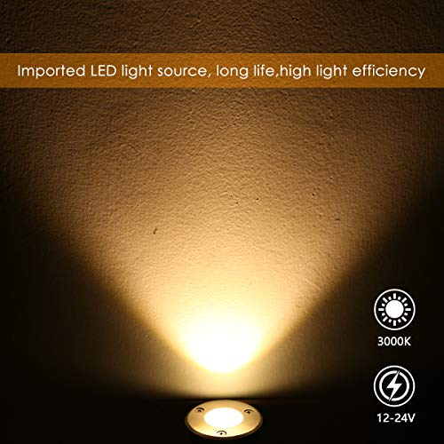 Low Voltage Landscape Lights, ALOVECO 12V-24V in Ground Well Lights 3W COB IP67 Waterproof LED Landscape Lighting for Indoor Outdoor Step Deck Yard Garden Patio, Warm White (4 Pack)