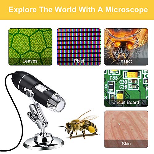 Leanking USB Digital Microscope 1000x 8 LED Magnification Endoscope Camera with Metal Stand Compatible with Windows, Android and Mac