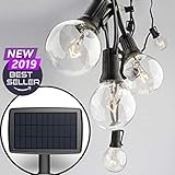 Sunlitec Solar String Lights Waterproof LED Indoor/Outdoor Hanging Umbrella Lights with 25 Bulbs - 27 Ft Patio Lights for Deckyard Tents Market Cafe Gazebo Porch Party Decor