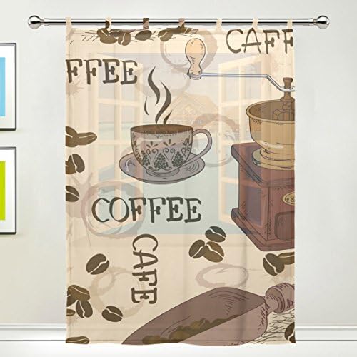 1 Piece Tulle Voile Window Room Decoration Sheer Curtain,Cartoon Chocolate Coffee,Single panel Gauze Curtain Drape Panel Valance 55 x 78 inch