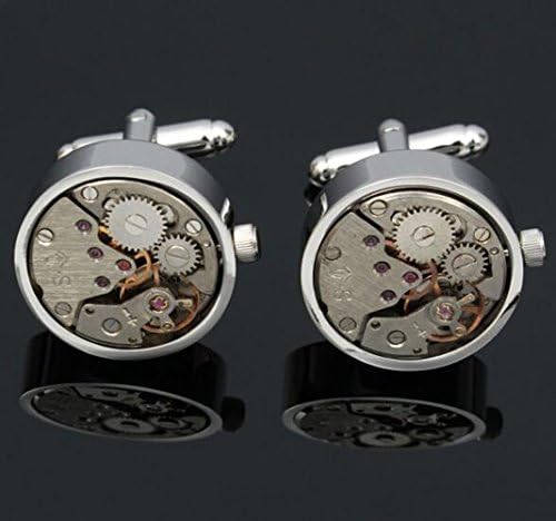 Men's Silver Mechanical Watch Pattern Cufflinks Wedding Gift Suit Shirt Accessories