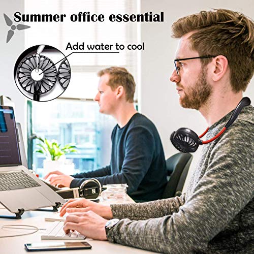 YIWEI Hand Free Personal Fan Portable Sports Neck Hanging Fan USB Rechargeable 2000mAh 3 Speeds Mini Desk Cooling Fan with Dual Wind Head for Traveling Outdoor Office Room