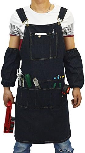 Eazeehome Heavy Duty Cotton Denim Tool Workshop Apron BBQ Chef Kitchen Handcrafetd for Men Multifunction