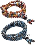 FIBO STEEL 1-3Pcs 7MM Porcelain Beaded Bracelet for Men Women Buddha Bracelet Mala Elastic
