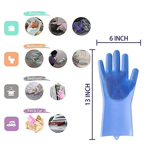 Magic Silicone Dishwashing Gloves Cleaning Scrubbing-Dish Wash Silicone Sponge Gloves with Scrubber,Magic Scrubby Gloves Great for Washing Dish,Kitchen,Car,Bathroom and More (Blue Gloves,1 Pair) - Thumbnail 5