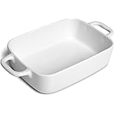 FLORWOD Small Baking Dish, Rectangular Baking Pan with Handles, White Porcelain Casserole Dish for 1 or 2 Person, 6.5x5x1.5in