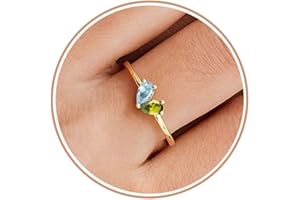 TOSGMY Gold Birthstone Rings for Women Non Tarnish Stackable Ring Dainty 14K Gold Plated Heart CZ Emerald Gemstone Ring Wedding Engagement Promise Ring Birthday Personalized Valentines Day Gifts for Her