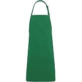 FAME Butcher Apron with Two Pockets - F8 - Kelly Green (WFA18107KG) | Non-ANSI, 34" L x 23" W, Polyester/Cotton Twill Blend, 2 Divided Pockets, 2-Piece Adjustable Neck Slider, Machine Washable