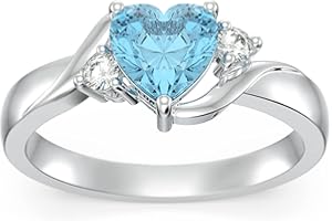 Shusukue Heart Crystal Rings 925 Sterling Silver Minimalist Solitaire 12 Month Birthstone Rings Personalized Engraved Name Ring Birthday Promise Jewelry Gift for Women (with Gift Box)