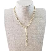 Gold Paperclip Lariat Necklace Chain Big Link Chains Womens Linked Necklaces Gift For Her