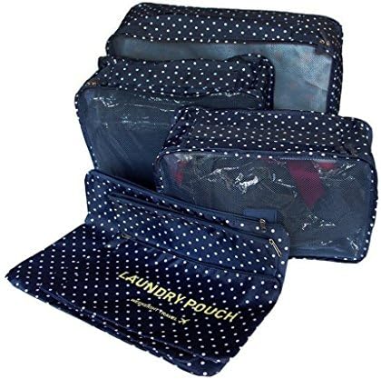 6 Set Packing Cubes-Travel Organizers Packing Cubes Luggage Packing Organizers- Laundry Bag, for Travel or Camping for Clothing Cosmetics Shoes Socks Underwares Bras Storage -Navy Blue