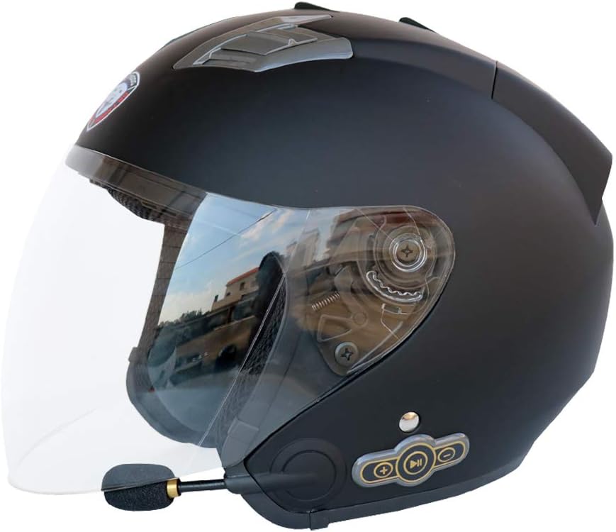 Shfmx Adult Open Face Motorcycle Helme Harley Motorbike Scooter Helmet with Sun Visor for Adult Men Women/DOT/ECE Standard/HD Call / 3000 Mah,White,L