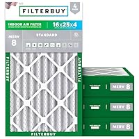 Filterbuy 16x25x4 Air Filter MERV 8 Essential Dust & Allergy Defense (4-Pack), Electrostatic Pleated HVAC AC Furnace Filters Replacement, Made in USA (Actual Size: 15.50 x 24.50 x 3.63)