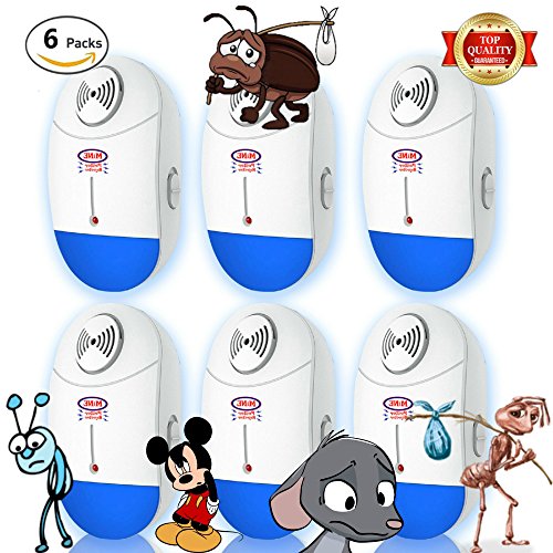 Ultrasonic Pest Repeller Indoor Pest Reject - Electronic & Ultrasound Repellent (6 Pack) Plug-In Fly Pest Control, Mosquito Repellent | No Mouse, Insects, Bugs, Ant, Animal, Rat, Roach, Rodents