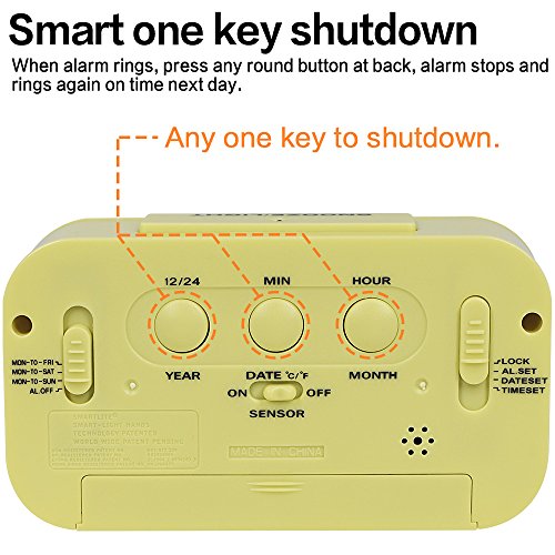 TXL 5.3" Digital Alarm Clock Student Clock Display 1 Alarm/Calendar, Snooze/5s Backlight, Battery Operated Bedside Desk/Shelf Clock for Kids/Teens/Home/Office/Travel-Yellow