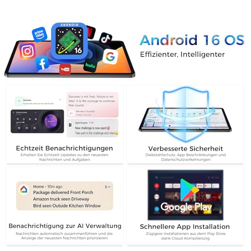 RebotAi 2026 Tablet 13.4 Zoll Android 16 Tablet, 32GB RAM+256GB ROM/1TB TF, 10000mAh Tablet Octa-Core 1920 * 1200 IPS, 5+16MP/GPS/Widevine L1/18W Schnellladung
