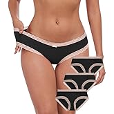 ANLIQI Cotton Underwear for Women Soft Lace Trim Hipster Panties Low Rise Bikini Undies Multipack(3-Pack Black,L)