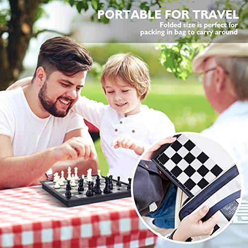 Peradix Magnetic Travel Chess Set with Folding Chess Board Great Educational Toys and Gifts Portable Board Game Fits for Both Adults and Kids (Black-White)