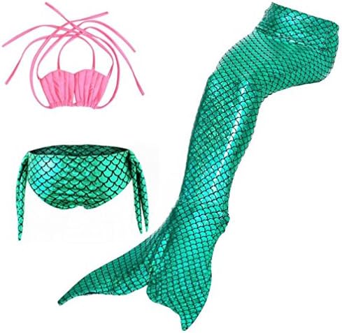 JerryCostume Kids 3pcs Swimmable Mermaid Tail For Girls Princess Bikini Set Swimsuit Swimwear