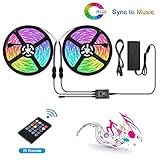 LUNSY LED Light Strip Music Sync, 12V, Waterproof, 32.8 ft/10m RGB Dimmable Strip Lights with Remote, Dream Color Rope Lights, Sound Activated, 300 LED 5050