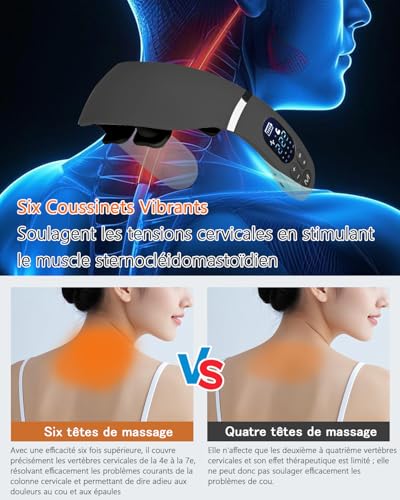 Neck Massager, 6 Heads Portable Electric Massager with 42°C Thermal Therapy, 12 Modes 22 Levels, Smart Voice Function, LCD Display, Suitable for Home and Office