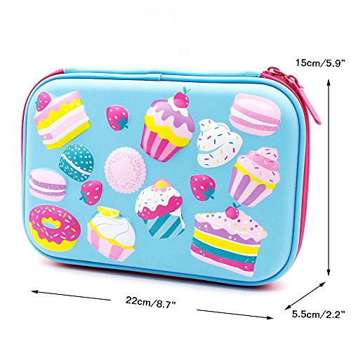 Cute Desserts Printing Large Capacity Hardtop Pencil Case Organizer School Kids Girls Women Pen Holder Pouch (Light Blue)
