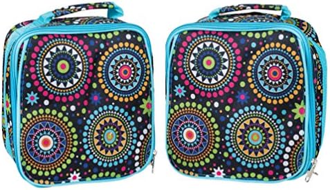 Blue Vibrant Medallion Water Resistant Zipper Closure Insulated Soft Cooler Lunch Bag- 2 Pack