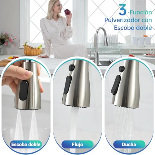 APPASO Grifo de Cocina, Níquel Cepillado de Acero Inoxidable SUS304 Mezclador para Fregadero, Grifos para Fregadero de Cocina de Alto Arco Llaves para Fregadero de Cocina con Placa de Cubierta