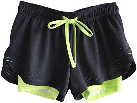 Women's Mesh Sport Shorts Active Gym Exercise Hiking Running Workout Shorts - with Inner Stretch Shorts (M, Green)