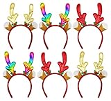 Christmas Santa Headbands, 6 Pack Womens Girls, Xmas Festive Party Winter Headwear Decor, Bulk (Reindeer)