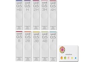 Uni Mechanical Pencil Lead,"The Uni" Smudge-Proof Leads 0.5mm（ULS0540）/HB,H,2H,3H,4H,B,2B,3B,4B,F 10Pack/total 400 Leads, amazdone Sticky Notes Value Set