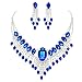 Affordable Wedding Jewelry Royal Blue Clear Rhinestone Cascade Earrings Silver Necklace Set