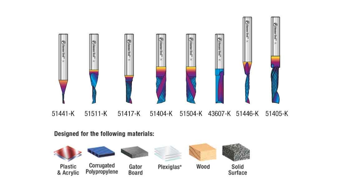 Amana Tool AMS-165-K 8-Pc CNC Spektra Extreme Tool Life Coated Plastic Cutting Solid Carbide Spiral O Flute 1/4 SHK Router Bit Collection - Image 5