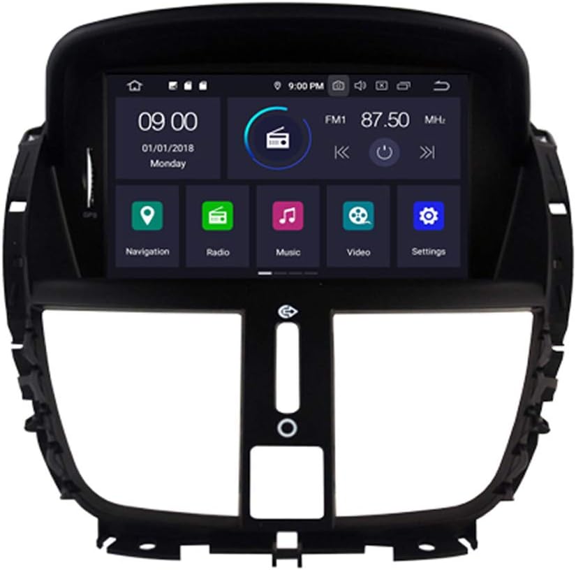 Autosion Android 9.0 Car DVD Player Sat Nav Radio Headunit Navigation Stereo for Peugeot 207 2007 2008 2009 2010 2011 2012 2013 2014 Steering Wheel Control Black