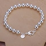 PMANY 925 Sterling Silver Plated Round Beads Chain Bracelet Bangle