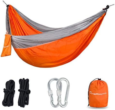 Parachute Nylon Hammock with Ropes &amp; Carabiners ¨C Military-Grade Outdoor Camping Equipment ¨C Portable, Lightweight and Weather resistant ¨C Great for Traveling, Backpacking, Park,Backyard(orange)
