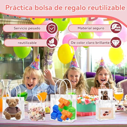 ACOVARK 40PCS Bolsas de Regalo de PVC Transparente, Bolsas de Plástico Reutilizable, con Asas y Botón, Adecuado para Fiestas, Bodas, Cumpleaños, Escolares (transparente, 23*17*7)