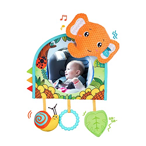 Baby Car Seat Toys - Mirror, Teether & Crinkle Paper - Rear Facing & Tummy Time - Fun Travel Toy