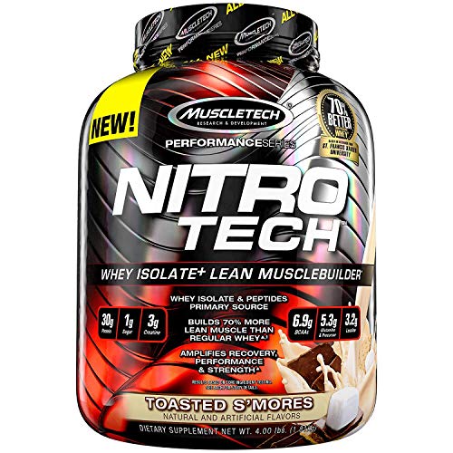 MuscleTech NitroTech Protein Powder Plus Muscle Builder, 100% Whey Protein with Whey Isolate, Toasted S'mores, 40 Servings (4lbs)