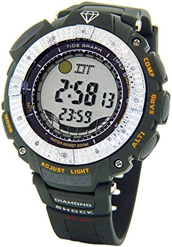 Mens King Master Diamond Case & Green Band Digital Diamond Watch #KM-689