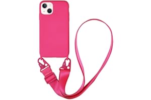 CQUUKOI for iPhone 15 Plus,Crossbody Phone Case with Shoulder Strap Soft Silicone Case with Adjustable Lanyard Cute Cool Wireless Charging Shockproof Protector for Women Girls Rose Red