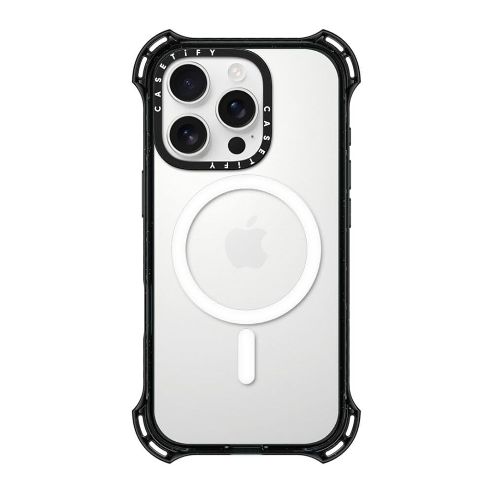 CASETiFY Bounce iPhone 16 Pro Case [Shockproof / 21.3ft. 6X Military Grade Drop Protection/Compatible with Magsafe] - Clear Black