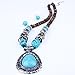 Qiyun Tibet Silver Blue Turquoise Stone Pendant Wooden Beaded Necklace Earrings Set