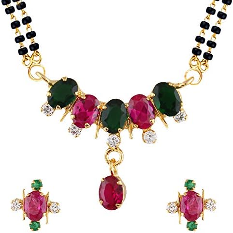 Gold Plated Traditional Mangalsutra Pendant with Chain and Earrings for Women