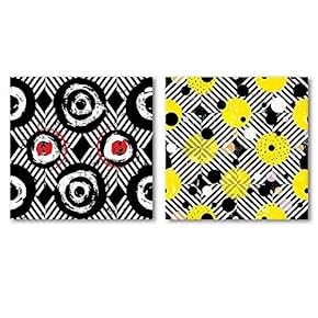 2 Panel Square Canvas Wall Art - Abstract Black and Yellow Pattern - Giclee Print Gallery Wrap Modern Home Art Ready to Hang - 12"x12" x 2 Panels