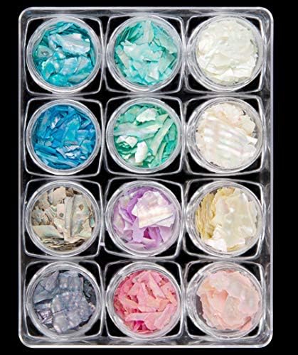 ANPHSIN Nail Shell, 12 Colors, Natural Shell Flake, Ultra Thin, With Storage Case, Polarized, Macaron Color, Seashell Feeling, Nail Parts, Abalone Seashell, Summer, Irregular, Natural, Resin, Encasement Material, Safe, Non-Toxic, Nail Art, Nail Accessories, Women’s, Cute, Gorgeous