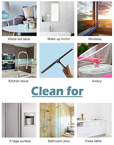 Teletrogy Shower Squeegee,10" Heavy Duty Stainless Steel Squeegees for Showers All-Purpose Bathroom Window Squeegee Glass Shower Door Squeegee with Matching Hooks Holder - Thumbnail 5