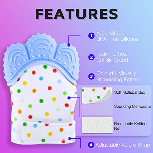 MICHEF Teething Mittens for Baby (2 Pack) with Baby Teething Toys (3 Pack), Self Soothing Pain Relief Mitt, Silicone Baby Teethers, BPA-Free, Natural Organic Freezer Safe for Infants and Toddlers