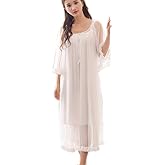 Womens Sexy Vintage Loungedress Nightgown 2 pcs Victorian Sleepwear Nightshirt Girls Pajamas