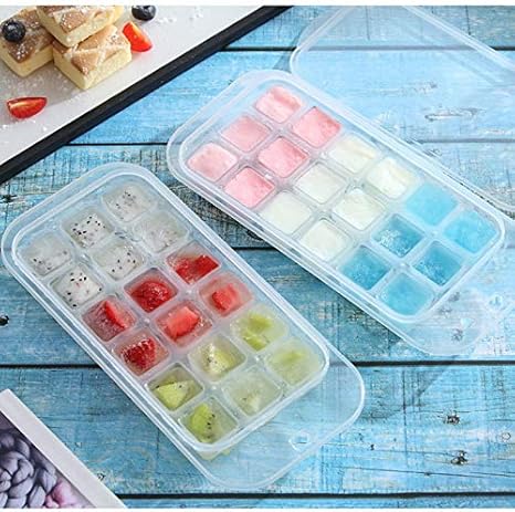 Amazon アイスキューブモールドスクエアシェイプアイストレイアイスボックス蓋付き簡単にリリースでき 再利用可能なdiyクリエイティブキッチンバーチルドドリンクウイスキーカクテル用のアクセサリー ピンク 製氷皿 オンライン通販